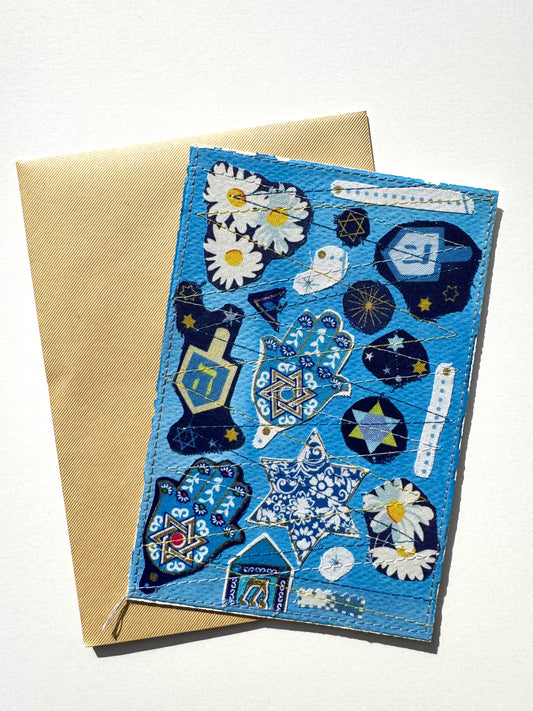 Handmade Card - Scrap Fabric Hannukah BLU