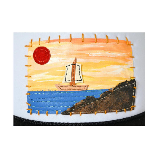 Patch Hat - BLK Sailboat Red Sun