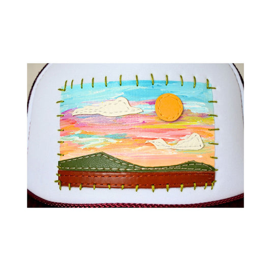 Patch Hat - Burgundy Green Hills Yellow Sun