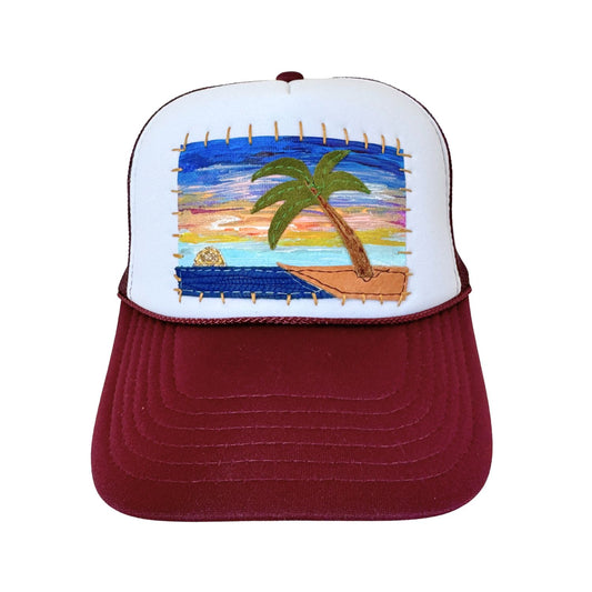 Patch Hat - Burgundy Palm Tree Island Foil Sun