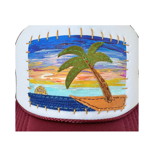 Patch Hat - Burgundy Palm Tree Island Foil Sun