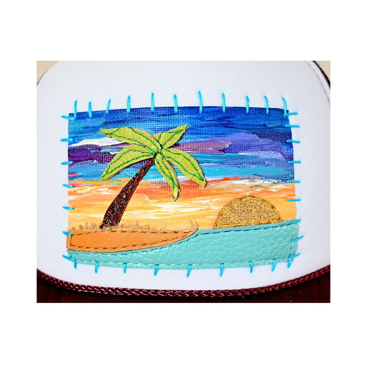 Patch Hat - Burgundy Palm Tree Island Foil Sun #2