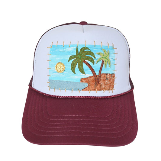 Patch Hat - Burgundy Double Palm Tree Foil Sun