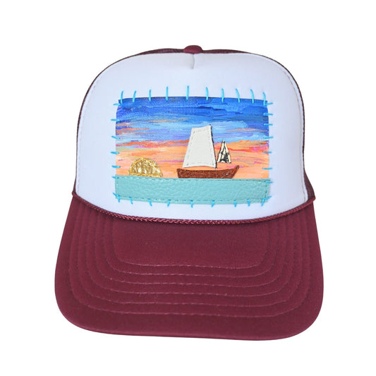 Patch Hat - Burgundy Sailboat Foil Sun