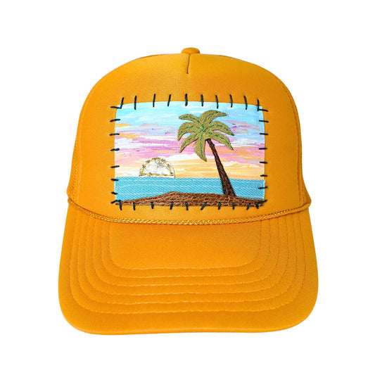 Patch Hat - YEL Palm Tree Denim Ocean