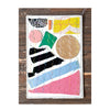 Colorful patchwork design on a wooden surface