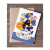 Handmade Card - Pressed Flowers - Teacup Bouquet - Blue Tablecloth
