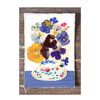 Handmade Card - Pressed Flowers - Teacup Bouquet - Blue Tablecloth