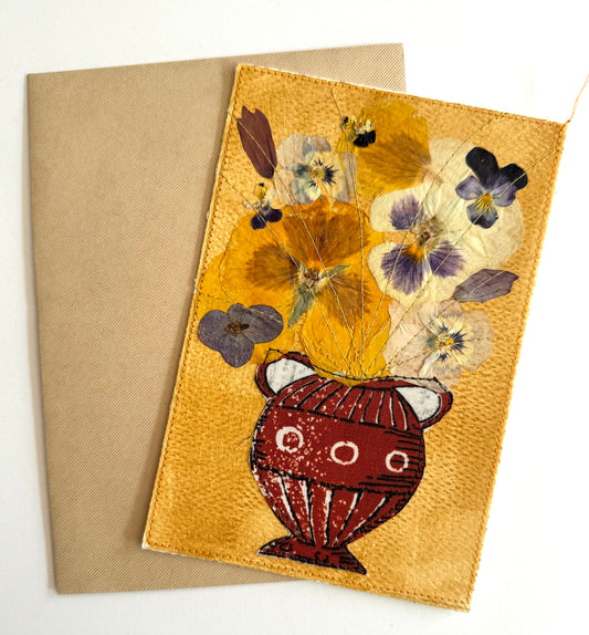 Handmade Card - Fabric Vase - Red