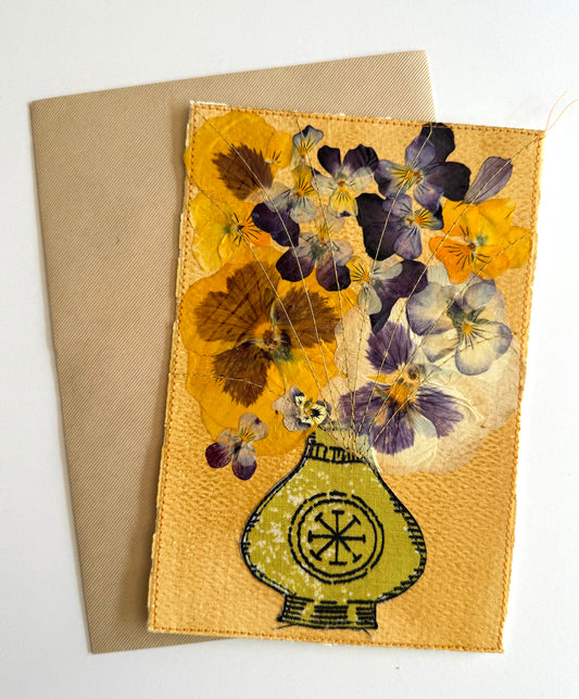Handmade Card - Fabric Vase - Yellow