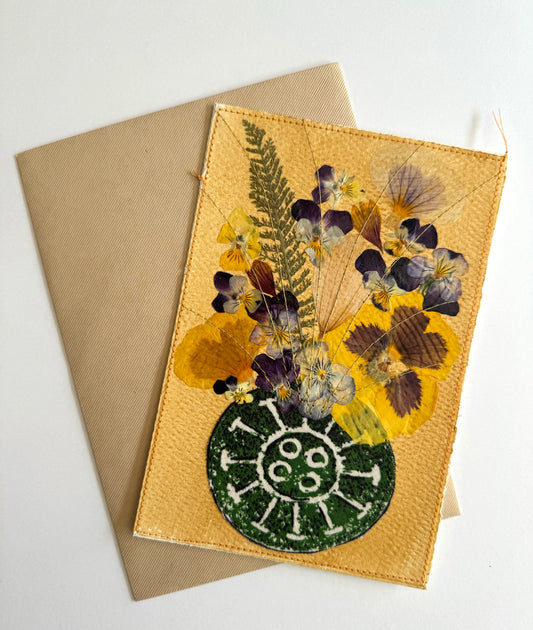 Handmade Card - Fabric Vase - Green