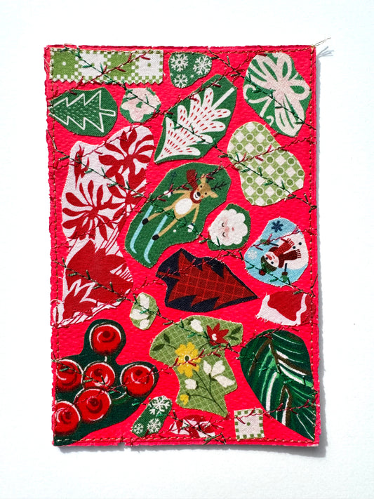 Handmade Card - Scrap Fabric Xmas RED
