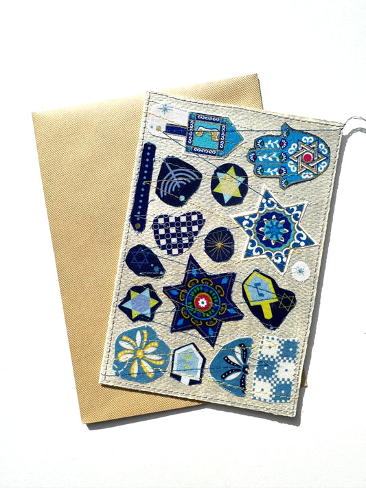 Handmade Card - Scrap Fabric Hannukah SIL