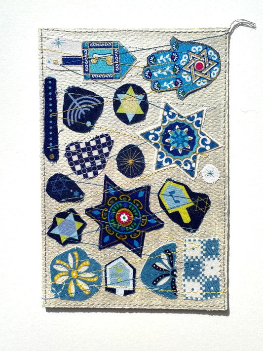 Handmade Card - Scrap Fabric Hannukah SIL