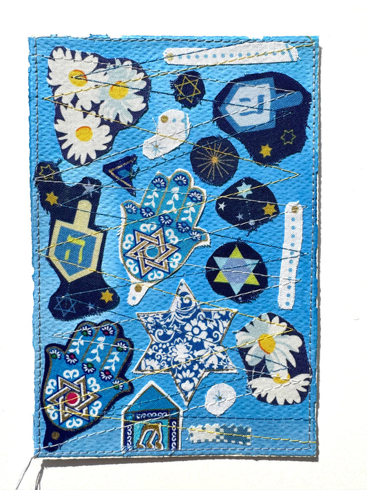 Handmade Card - Scrap Fabric Hannukah BLU