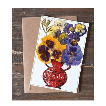 Handmade Card - Pressed Flowers - Red Vase