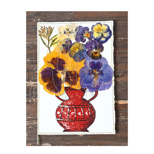 Handmade Card - Pressed Flowers - Red Vase