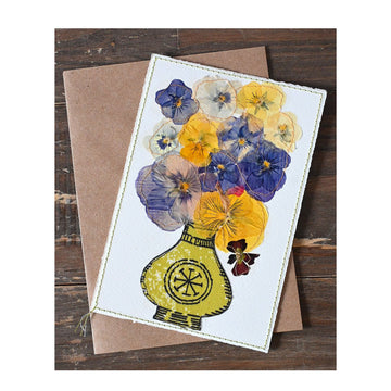 Handmade Card - Pressed Flowers - Yellow Vase