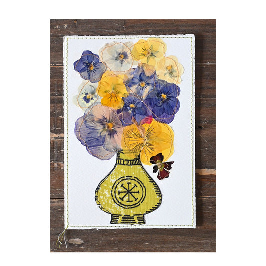 Handmade Card - Pressed Flowers - Yellow Vase